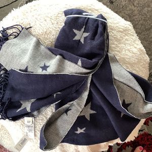 NWT Gap Navy Blue/Grey Stars Oversized Wrap with Fringe